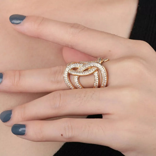 18K Gold-Plated Zircon Interwoven Ring - Trendsi - Flyclothing LLC