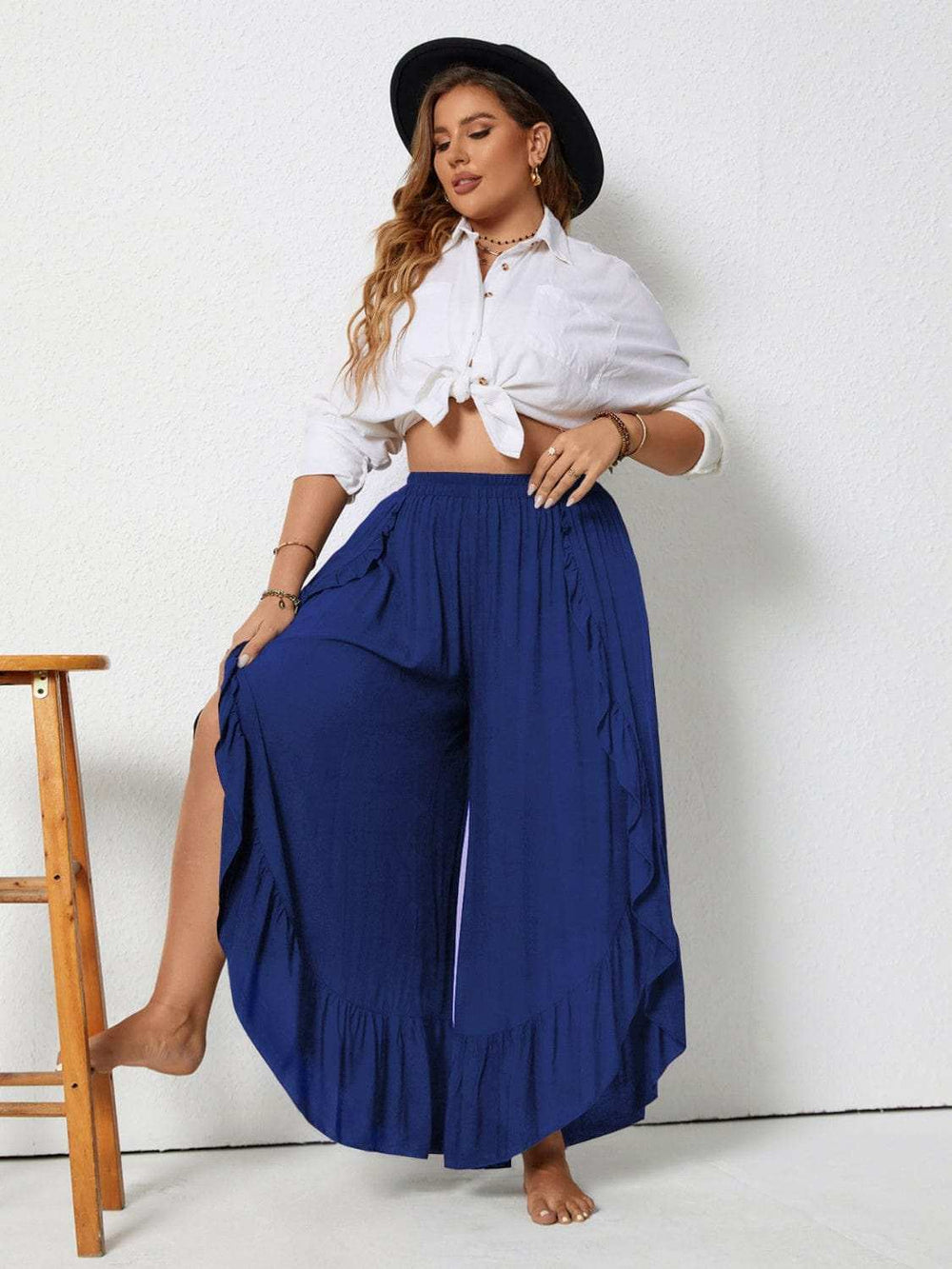 Plus Size Ruffled Wide Leg Pants - Trendsi - Flyclothing LLC