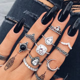 Alloy Synthetic Crystal 11-Piece Ring Set - Trendsi - Flyclothing LLC