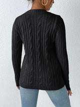 Cable-Knit Heart Round Neck Long Sleeve Sweater - Trendsi - Flyclothing LLC