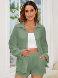 Button Up Long Sleeve Top and Shorts Set - Trendsi - Flyclothing LLC