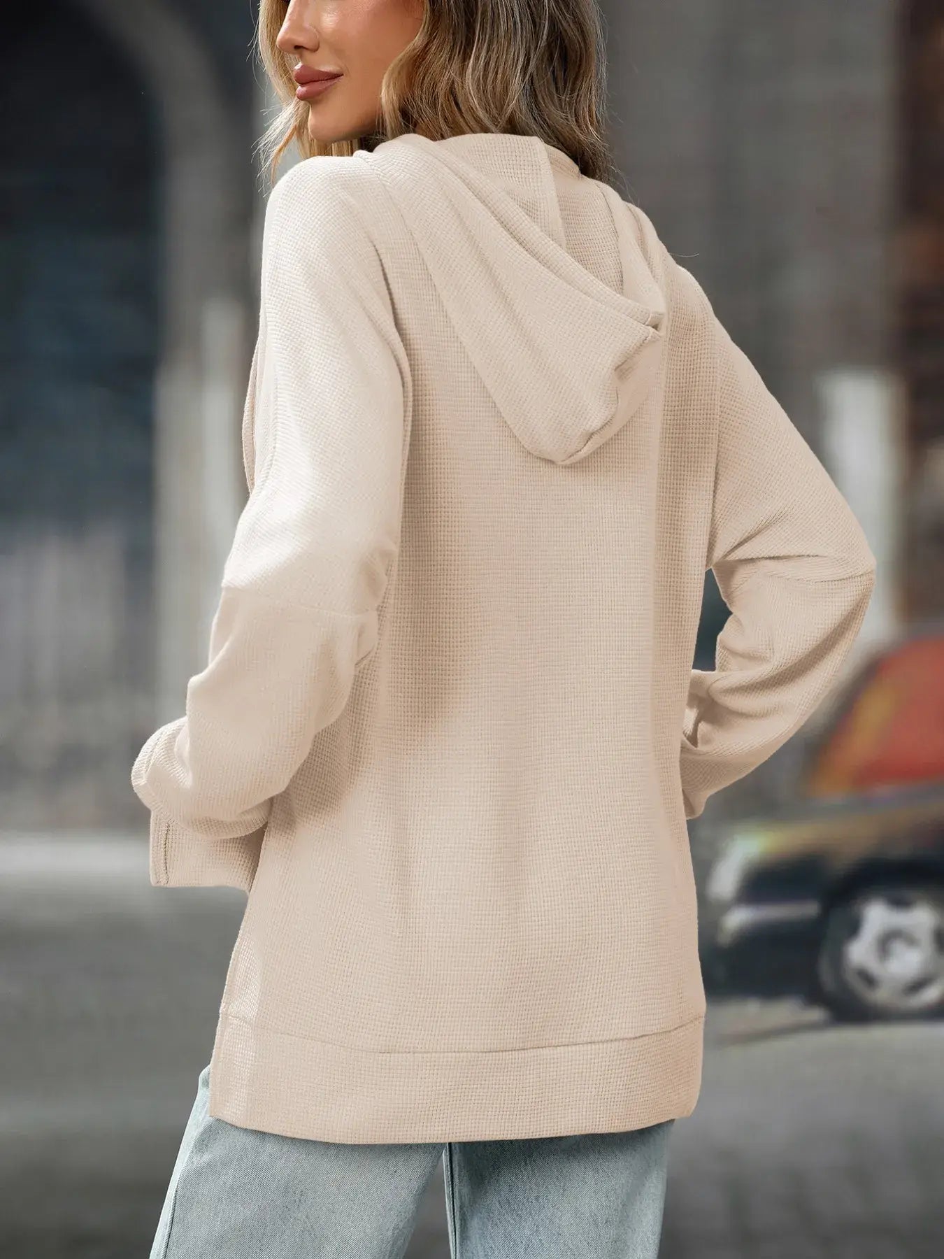 Textured Drawstring Long Sleeve Hoodie - Trendsi - Flyclothing LLC