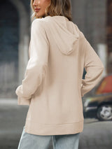 Textured Drawstring Long Sleeve Hoodie - Trendsi - Flyclothing LLC