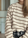 Striped Round Neck Long Sleeve Sweater - Trendsi - Flyclothing LLC