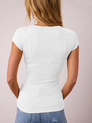 Scoop Neck Cap Sleeve T-Shirt - Trendsi