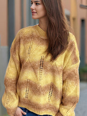 Openwork Round Neck Long Sleeve Sweater - Trendsi