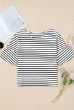Stripe Half Sleeve Scoop Neck Top - Trendsi - Flyclothing LLC