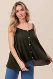 BiBi Popcorn Waffle Knit with Buttoned Front Cami Top - Trendsi - Flyclothing LLC