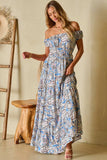 Printed Off-Shouder Short Sleeve Dress - Trendsi - Flyclothing LLC