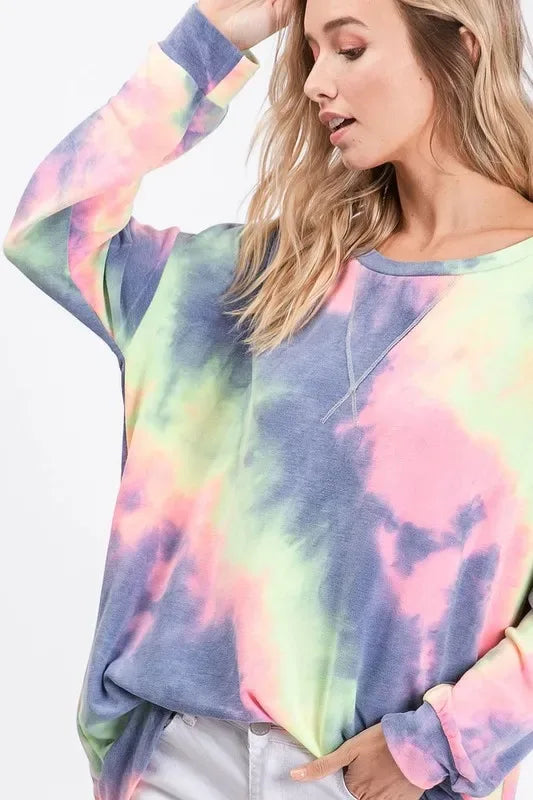 BiBi Tie Dye French Terry Print Top - Trendsi - Flyclothing LLC