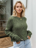 Cable-Knit Round Neck Dropped Shoulder Sweater - Trendsi - Flyclothing LLC
