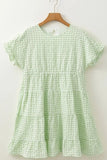 Textured Short Sleeve Tiered Mini Dress - Trendsi