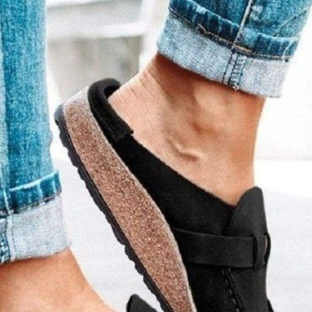 Round Toe Low Heel Buckle Sneakers - Trendsi - Flyclothing LLC