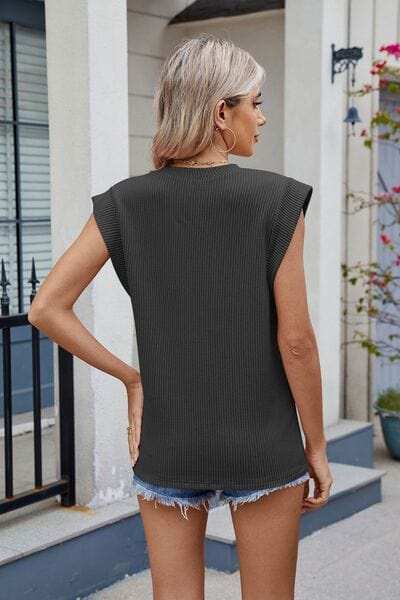 Corded Rib Round Neck T-Shirt - Trendsi - Flyclothing LLC