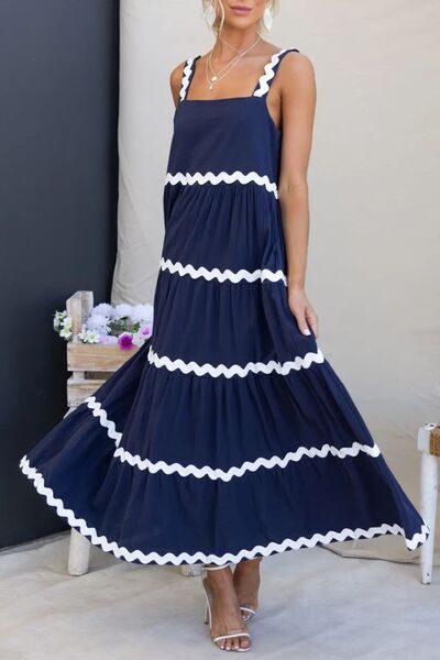 Contrast Trim Square Neck Dress - Trendsi