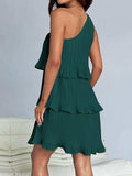 Layered Single Shoulder Mini Dress - Trendsi - Flyclothing LLC