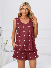 Heart Scoop Neck Tank and Shorts Lounge Set - Trendsi