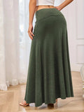 Solid Elastic Waist Maxi Skirt - Trendsi - Flyclothing LLC