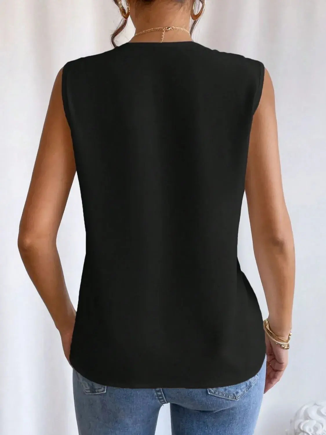 V-Neck Pleated Sleeveless Cami Tank Top - Trendsi - Flyclothing LLC