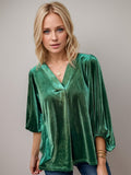 V-Neck Three-Quarter Sleeve Blouse - Trendsi