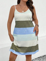 Plus Size Color Block Scoop Neck Mini Dress - Trendsi - Flyclothing LLC