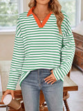 Striped Johnny Collar Long Sleeve T-Shirt - Trendsi - Flyclothing LLC