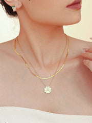 2 Piece 18K Gold-Plated Inlaid Zircon Lucky Clover Necklace - Trendsi