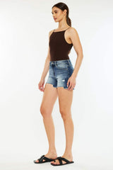 Kancan High Waist Raw Hem Denim Shorts - Trendsi - Flyclothing LLC