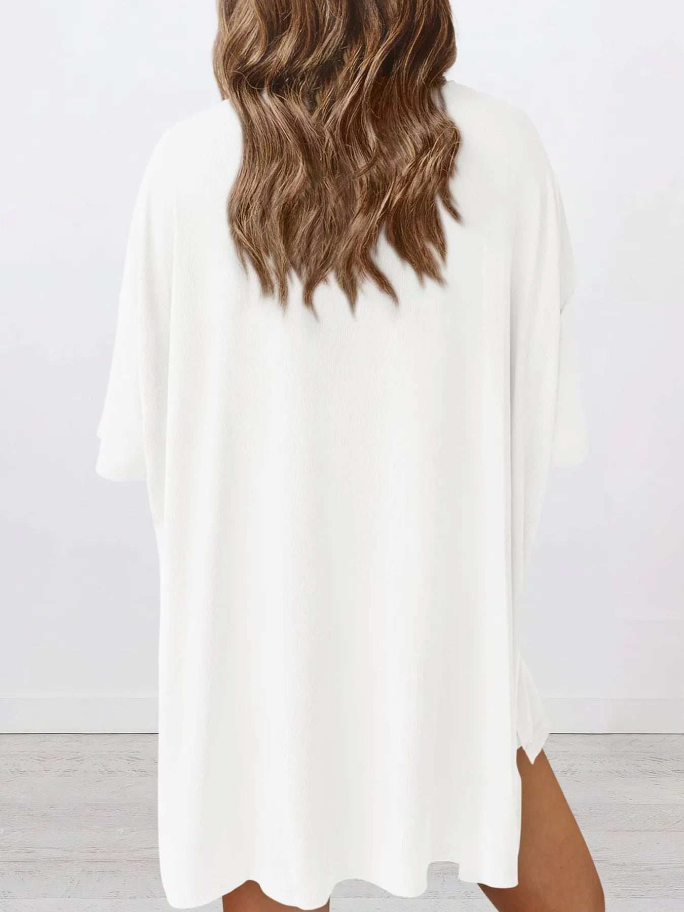 Full Size Oversized Slit Round Neck Top and Shorts Lounge Set Plus Size - Trendsi - Flyclothing LLC