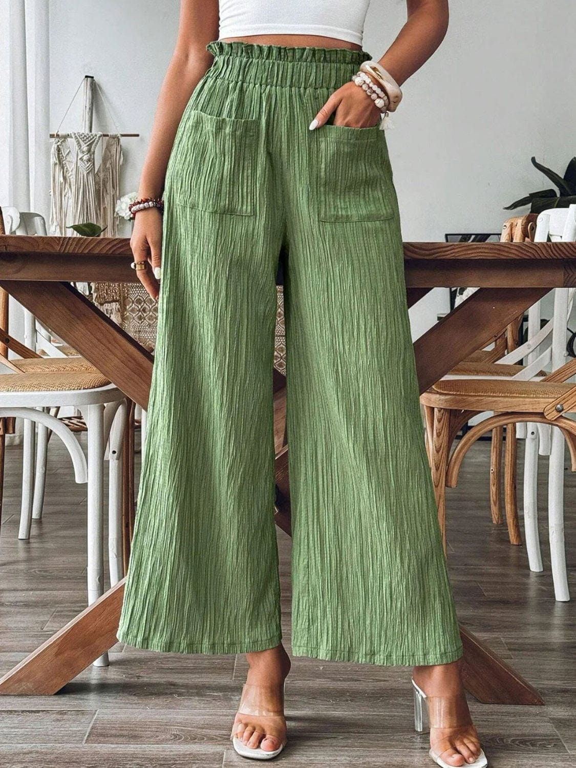 Frill Wide Leg Pants - Trendsi