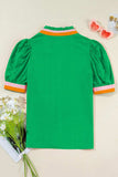 Contrast Trim Notched Short Sleeve Blouse - Trendsi - Flyclothing LLC