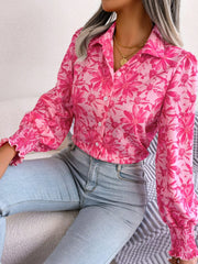 Floral Collared Neck Long Sleeve Shirt - Trendsi