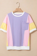 Color Block Patchwork Half Sleeve Oversized T Shirt - Trendsi - Flyclothing LLC