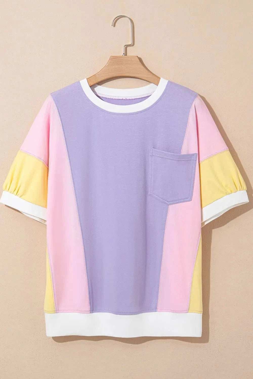 Color Block Patchwork Half Sleeve Oversized T Shirt - Trendsi - Flyclothing LLC