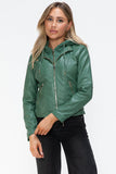 Snobbish Faux Leather Zip Up Drawstring Hooded Jacket - Trendsi