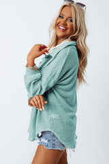 Waffle-Knit Collared Neck Long Sleeve Shirt - Trendsi - Flyclothing LLC