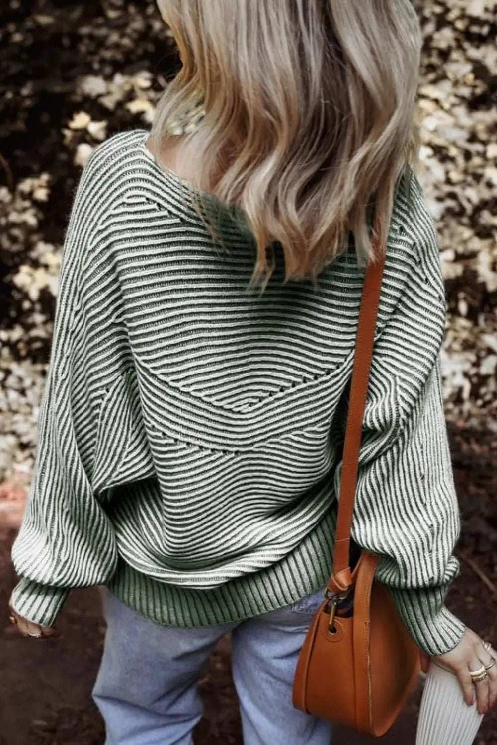 Textured Striped Round Neck Long Sleeve Top - Trendsi - Flyclothing LLC