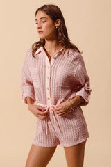 SO ME Textured Knit Button Front Romper - Trendsi - Flyclothing LLC