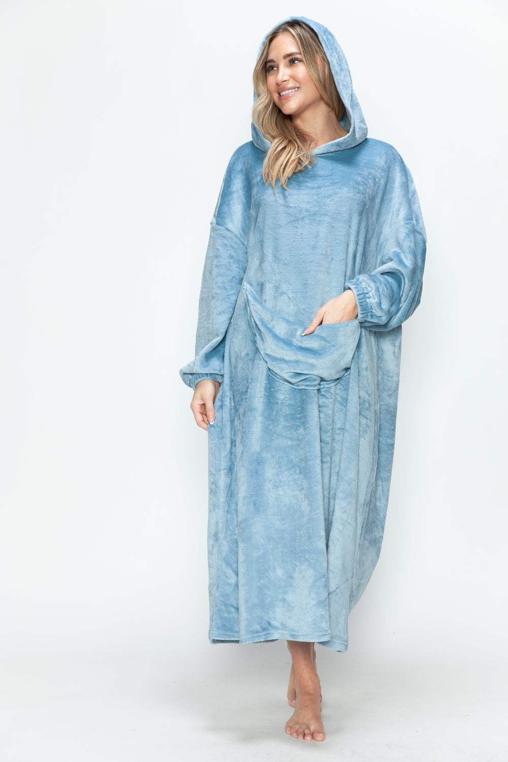 Double Take Full Size Pocketed Hooded Midi Lounge Dress - Trendsi - Flyclothing LLC