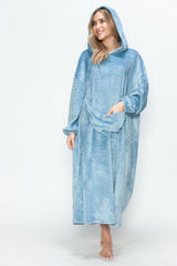 Double Take Full Size Pocketed Hooded Midi Lounge Dress - Trendsi
