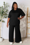 Double Take Full Size Round Neck Slit Top and Pants Set - Trendsi - Flyclothing LLC