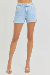 RISEN Full Size High Rise Belted Roll Up Shorts Plus Size - Trendsi - Flyclothing LLC