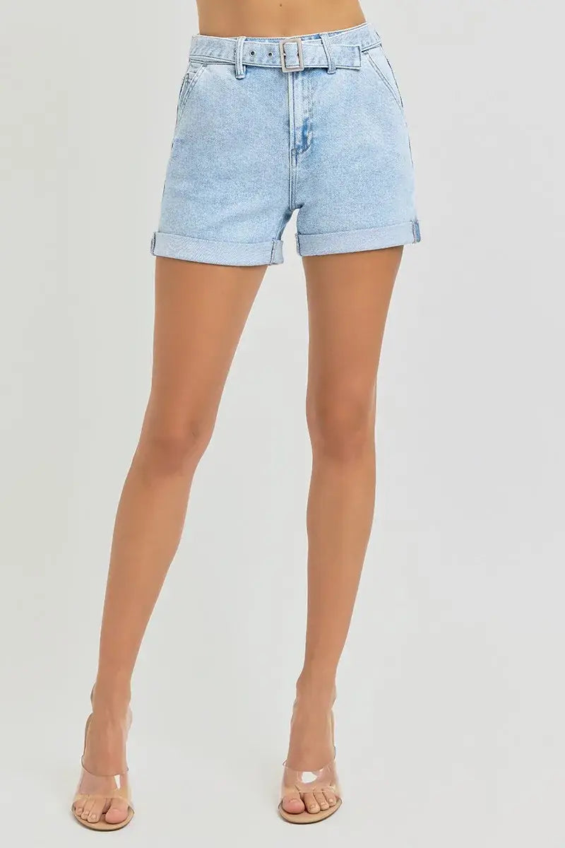 RISEN Full Size High Rise Belted Roll Up Shorts Plus Size - Trendsi - Flyclothing LLC