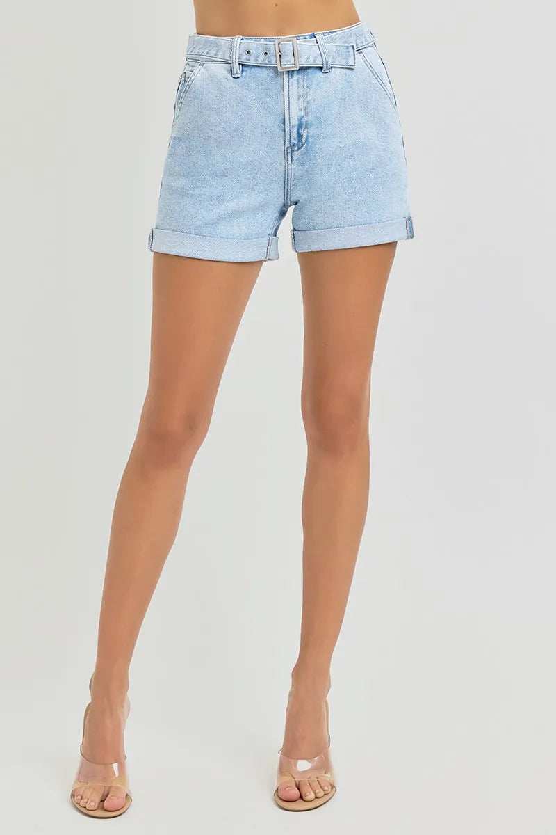 RISEN Full Size High Rise Belted Roll Up Shorts Plus Size - Trendsi - Flyclothing LLC