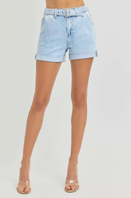 RISEN Full Size High Rise Belted Roll Up Shorts Plus Size - Trendsi - Flyclothing LLC