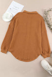 Waffle-Knit Collared Neck Long Sleeve Shirt - Trendsi - Flyclothing LLC