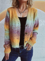 Gradient Heart Shape Button V-Neck Cardigan - Trendsi - Flyclothing LLC