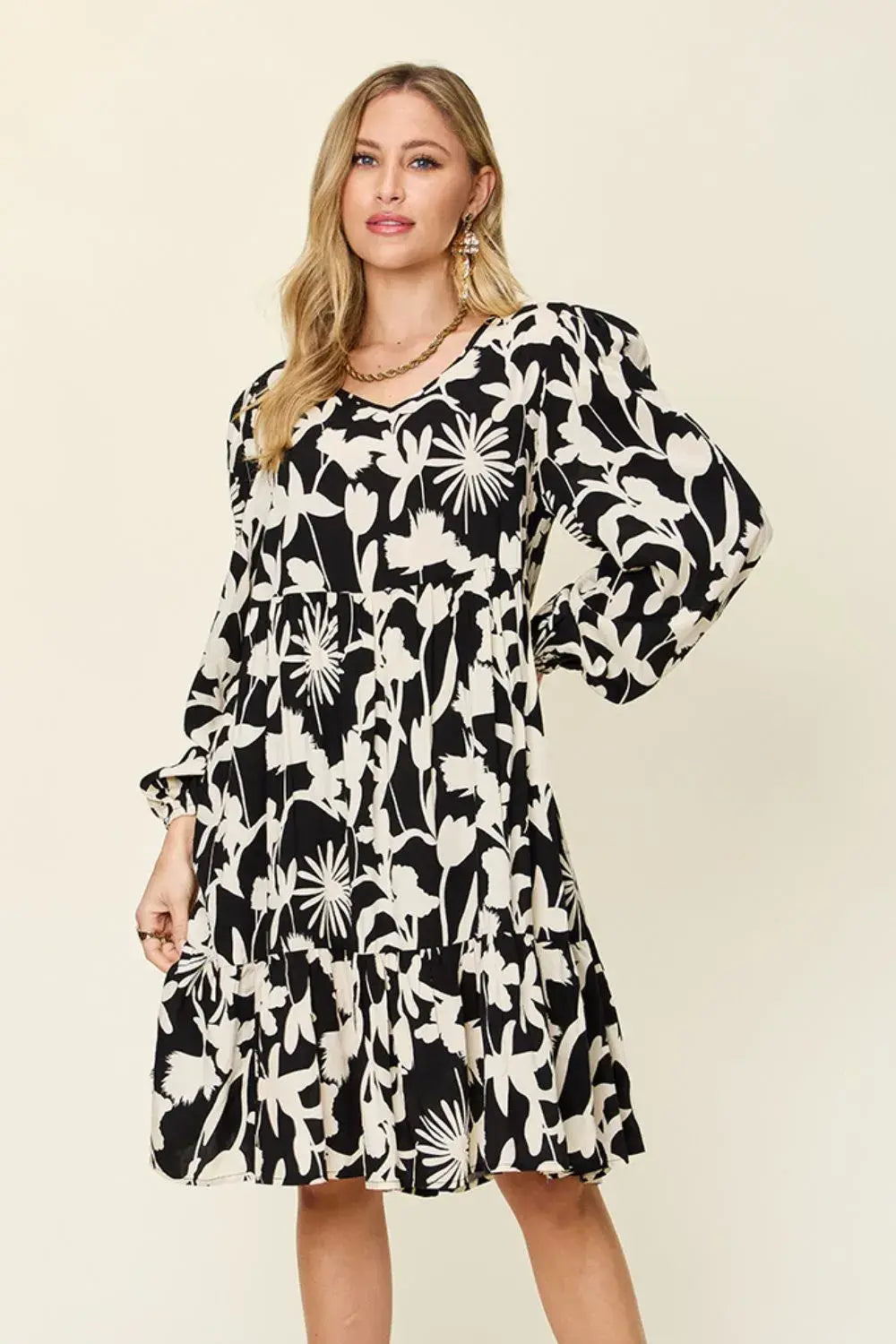 Double Take Full Size Printed Ruffle Hem Dress with Pocket - Trendsi - Flyclothing LLC