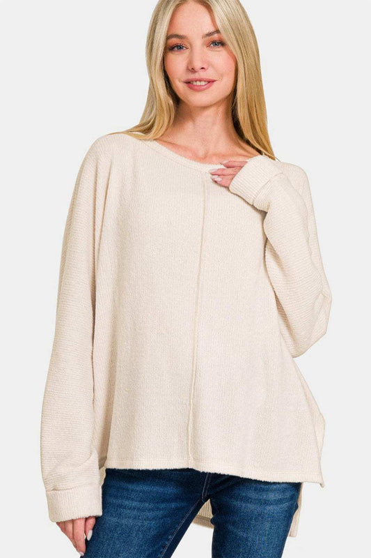 Zenana High-Low Side Slit Round Neck T-Shirt - Trendsi - Flyclothing LLC