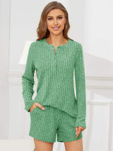 Ribbed Round Neck Top and Shorts Set - Trendsi - Flyclothing LLC